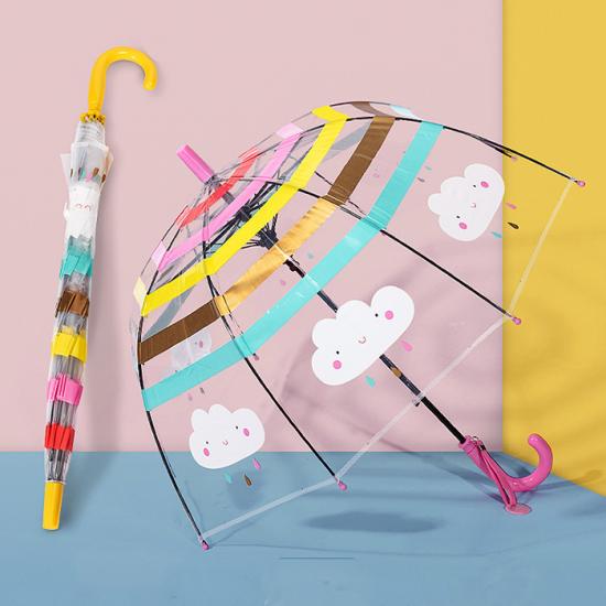 Tragbarer Kinder-transparenter automatischer Regenschirm mit langem Griff