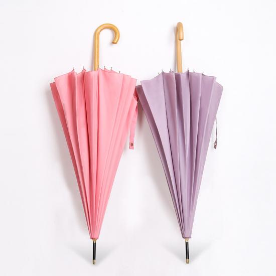 16 Rippen, selbstöffnender Sonnenschirm mit Holzgriff, benutzerdefiniertes LOGO
